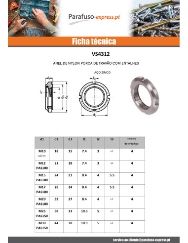 Porca autoblocante con ENTALHES Aço zinco branco M35 passo de rosca de 150