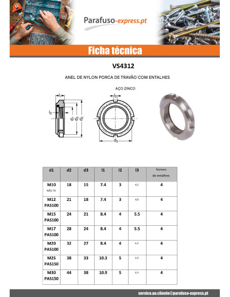Porca autoblocante con ENTALHES Aço zinco branco M35 passo de rosca de 150
