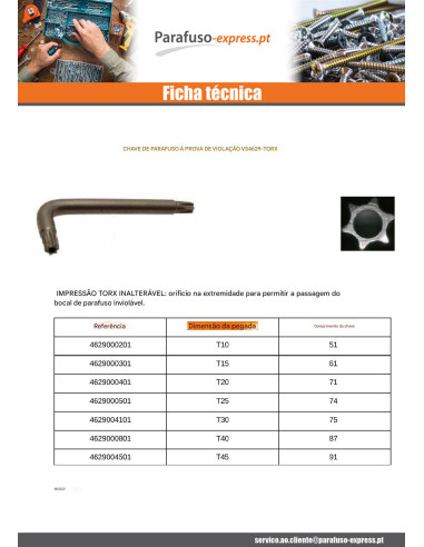 Chave para Parafuso Seguro TORX T45 Aço bruto - Parafuso Express