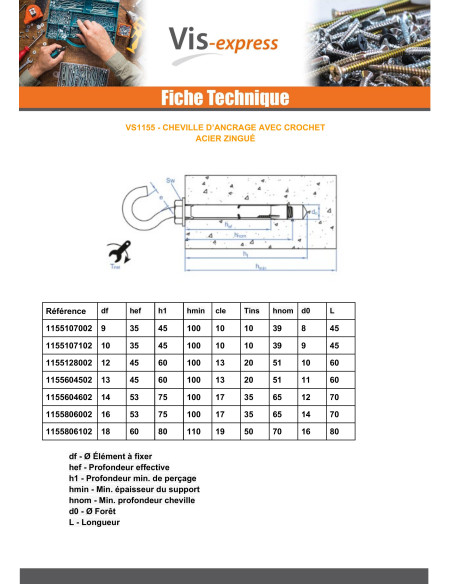 Bucha Fixações + Gancho broca 8 M6X45 Aço zinco branco