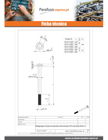 Corpo de parafuso estrutura cabeça hexagonal flange com gola M16X225 Dicromato
