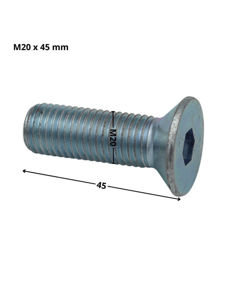 Parafuso de metais cabeça fresada hexagonal oca FHC chave de 12 M20X45 rosca total classe 10.9 Aço zinco branco