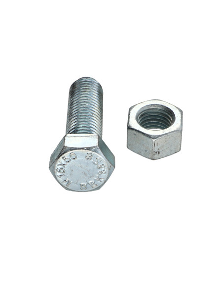 Parafuso (vendido com porca) cabeça hexagonal M16X50 Classe 8.8 SB Aço zinco branco corrosão