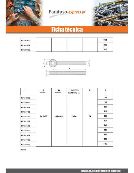 Parafuso de metais con olho M12X80 roscado sobre 30 Aço zinco branco