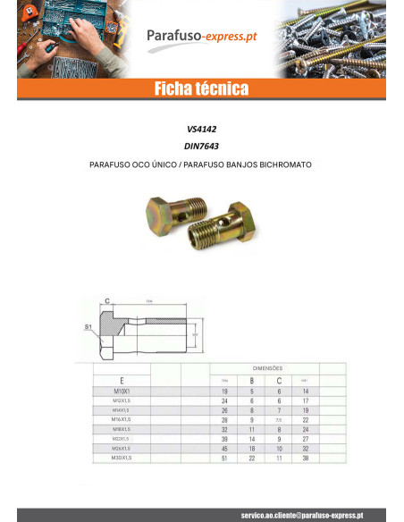 Parafuso ranhura simpes ou parafuso banjos cabeça hexagonal M12X24 passo de rosca fino passo de rosca de 150 Aço