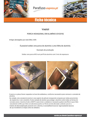 Porca sextavada M4 Alumínio - Parafuso Express