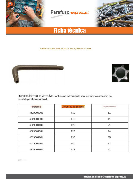 Chave para Parafuso Seguro TORX T10 Aço zinco branco