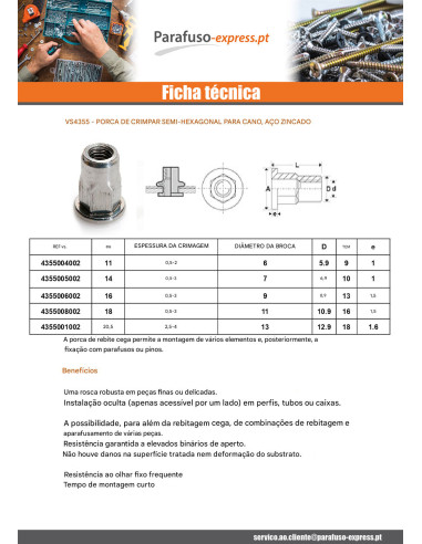 Porcas Rebite cabeça plana M4X11 GOFIX ACPSH20 Aço zinco branco