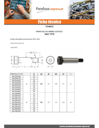 Parafuso de metais ombro chave de 3 M5/9,5 6X12 Classe 12.9 Aço bruto