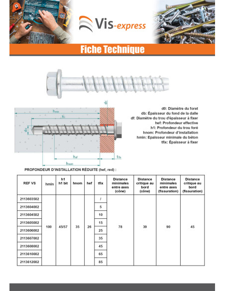 Parafuso de betão cabeça hexagonal flange com gola TORX T10 6X120 Aço zinco branco