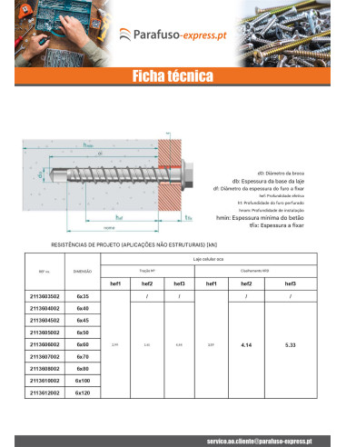 Parafuso de betão cabeça hexagonal flange com gola TORX T10 6X120 Aço zinco branco