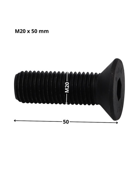 Parafuso de metais cabeça fresada hexagonal oca FHC chave de 12 M20X50 rosca total classe 10.9 Aço bruto