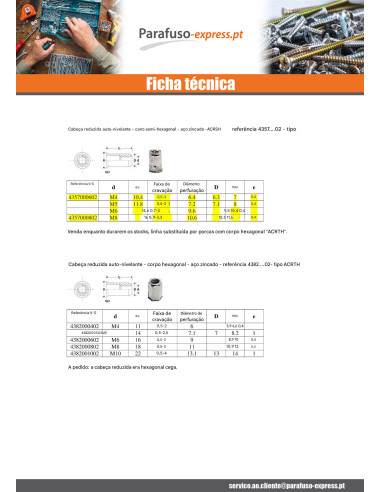 Porcas Rebite cabeça fresada M6 ALFC 45 Alumínio