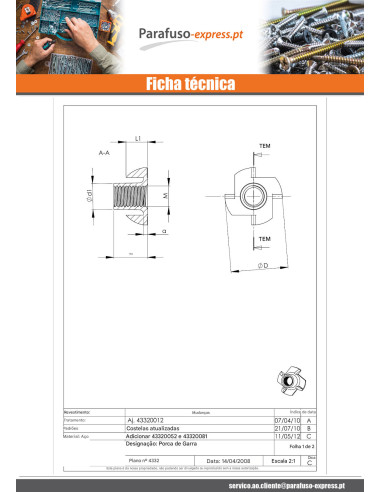 Porca garra M6 DIAM17 H:9 Aço zinco branco - Parafuso Express
