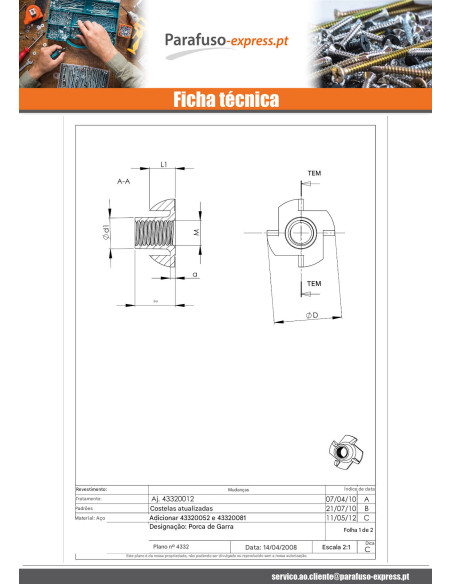 Porca garra M6 DIAM17 H:9 Aço zinco branco - Parafuso Express