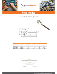 Gancho de rosca métrica Aço inoxidável A2 8X55 2