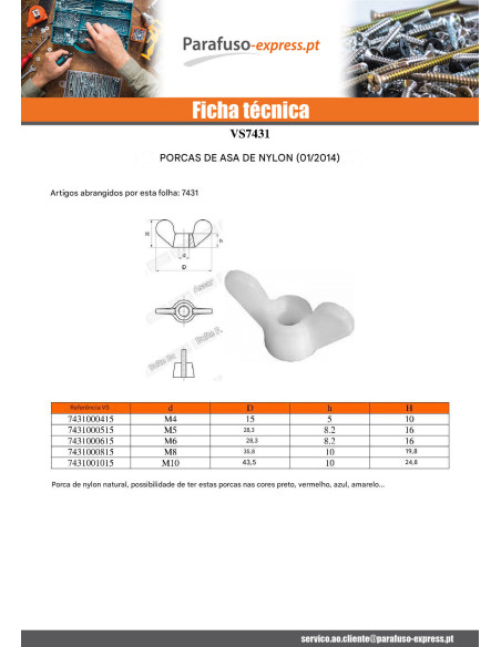 Porca borboleta natural nylon M10 - Parafuso Express