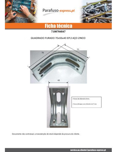 Cantoneira de fixação ajuste 70X55X40 espessura 2 Aço zinco branco