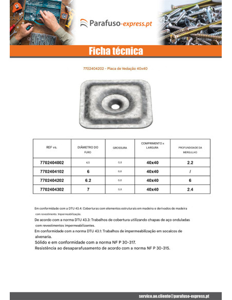 Placa de vedação 40X40 orifício 6.2 forte resistência à corrosão Aço galvanizado a quente