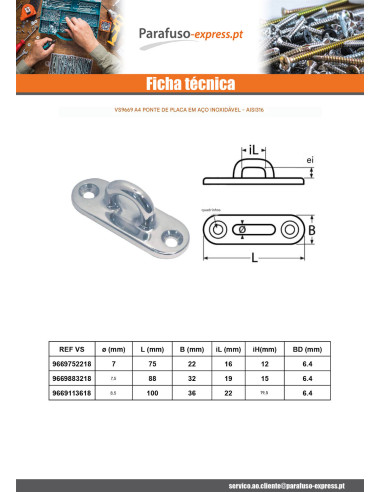 Alça con placa OVAL 75X22 Aço inoxidável A4 - Parafuso Express