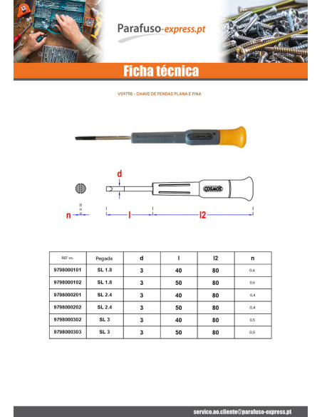 Chave de fendas ranhurada fim N2.4 comprimento 120 Platine de fixation 50