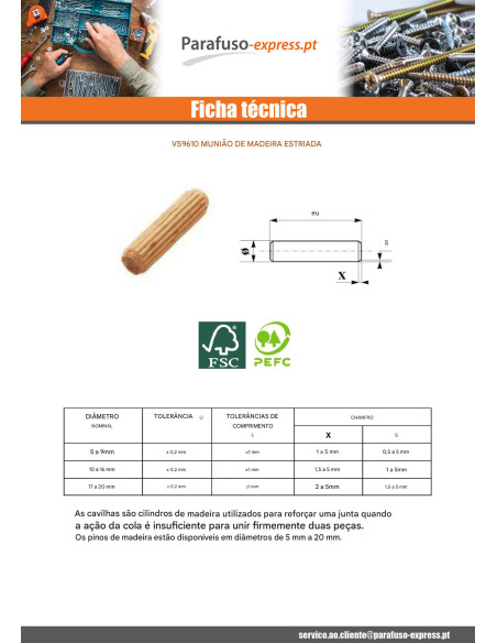 Buchas de madeira 16X80 - Parafuso Express
