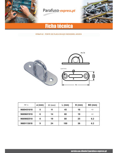 Alça con placa OVAL 45X16 Aço inoxidável A2 - Parafuso Express