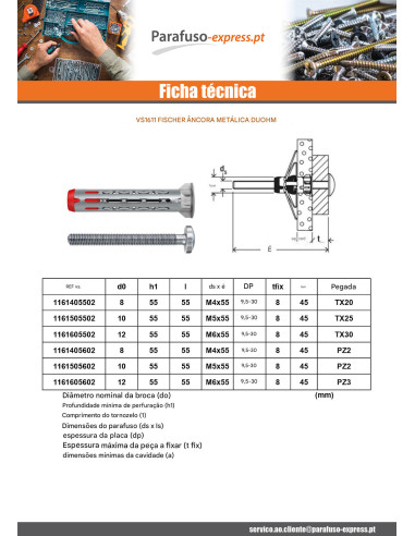 Bucha metálica Fischer DUOHM 5X55 TX - Parafuso Express