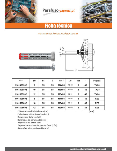 Bucha metálica Fischer DUOHM 5X55 TX - Parafuso Express