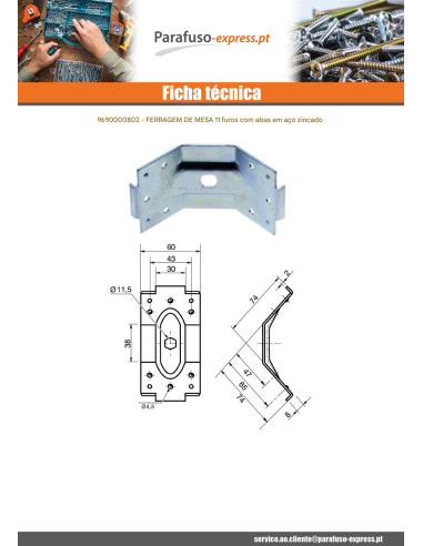 Ferragem para mesa 11 FUROS Aço zinco branco - Parafuso Express
