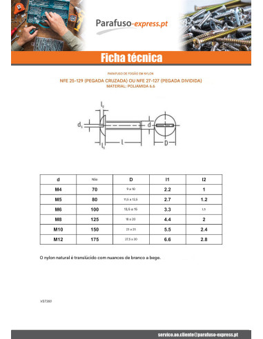 PARAFUSO cabeça de cogumelo natural nylon poliamida 6.6 M6X25 diâmetro da cabeça 20