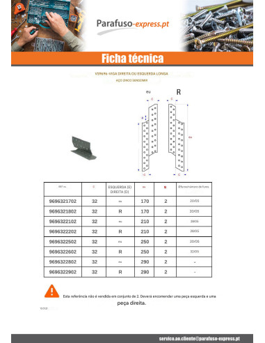 Perno de VIGAS esquerda sendzimir 32X170 - Parafuso Express