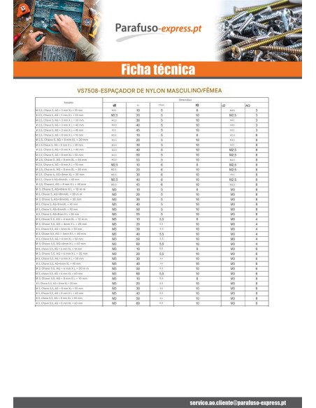 Espaçador hexagonal macho fêmea M4X70 chave de 8 MACHO 8MM Nylon