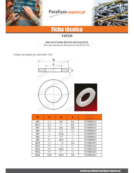 Rondela liso natural nylon M30X60X4 M - Parafuso Express