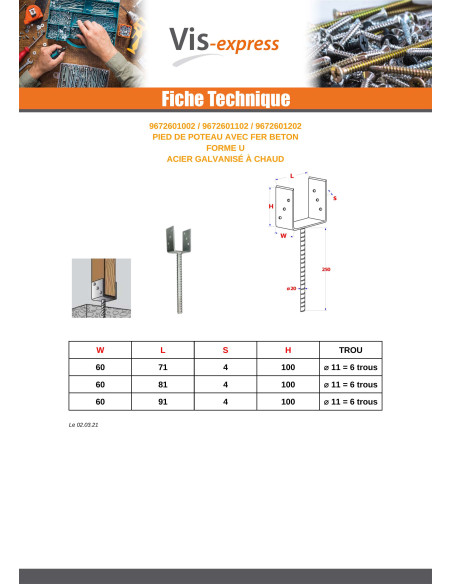 Postbasis forma U 60X100X81 forte resistência à corrosão Aço galvanizado a quente