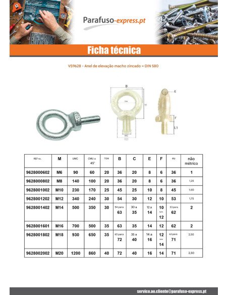 Anilha de elevação MACHO M18 Aço zinco branco - Parafuso Express
