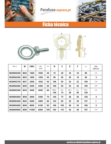 Anilha de elevação MACHO M18 Aço zinco branco - Parafuso Express