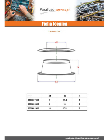 Embalagem blister de 6 com ilhós ENCERADO diâmetro 10 Bronze