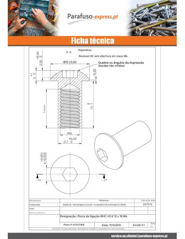 Porca rebitar cabeça panela M6X8 chave de 4 7X15 Aço inoxidável