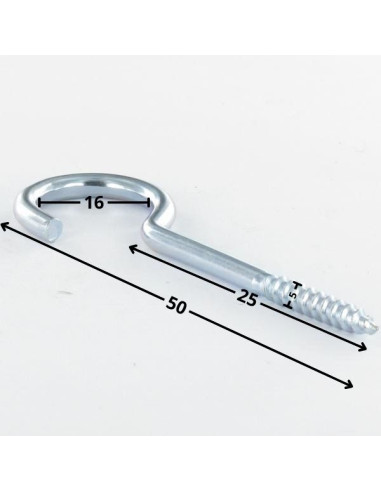 Gancho ARMÁRIO 5X25 roscado sobre 15 comprimento total 50 Aço zinco branco