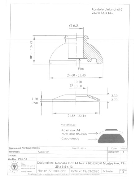 Arruela estanque com junta de neopreno epdm Aço inoxidável A4 LAQ RAL9005 preto escuro +EPDM ESCALAR