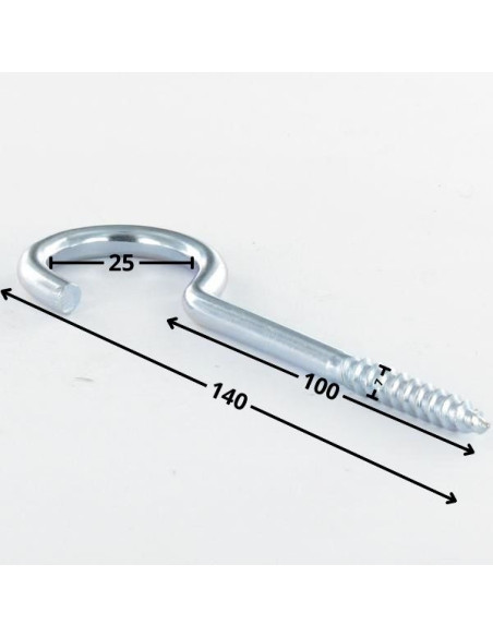 Gancho ARMÁRIO 7X100 roscado sobre 36 comprimento total 140 Aço zinco branco