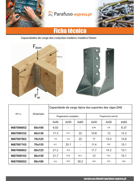 Suporte para vigas em forma de U con Asas interior sendzimir 70X125