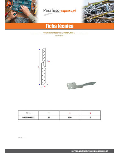Perno de VIGAS Tipo con sendzimir 35X170 forte resistência à corrosão Aço galvanizado a quente
