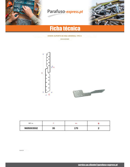Perno de VIGAS Tipo con sendzimir 35X170 forte resistência à corrosão Aço galvanizado a quente