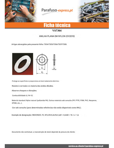 Rondela liso natural nylon 4,2 x 10 x 2 - Parafuso Express