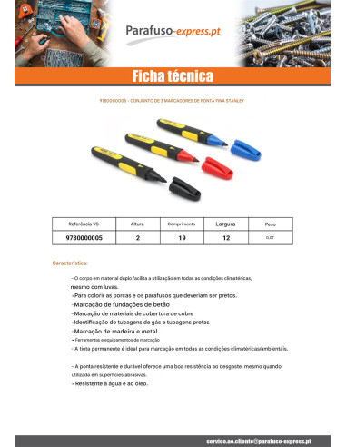 Lote de de 3 marcadores Punta fina STANLEY - Parafuso Express