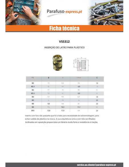 Inserto Bronze FLOWFIX M5X11,2 - Parafuso Express