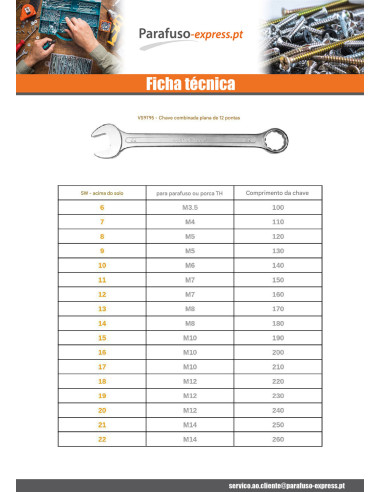 Chave combinada 15 para Parafuso cabeça hexagonal / Porca M10