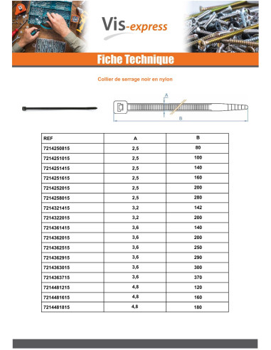 Abraçadeira de aperto em aço inoxidável náilon preto poliamida 6.6 4,8X180